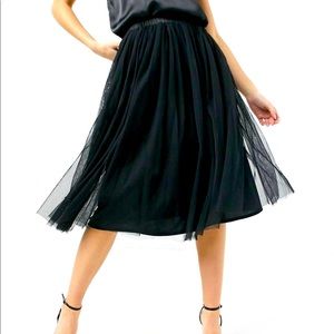 Needle & Thread Black Tulle Midi Skirt